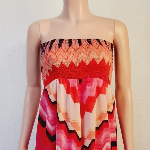 Lapis Strapless Sheer Lightweight Abstract Design Beach Summer Dress Size: L - Picture 2 of 12